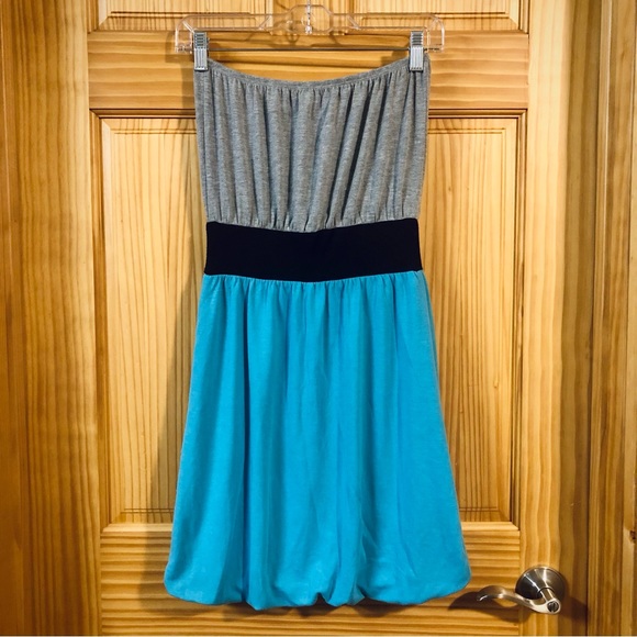 💝 Maurices Grey and Blue Strapless Dress, Women Size Extra Small - Picture 4 of 5